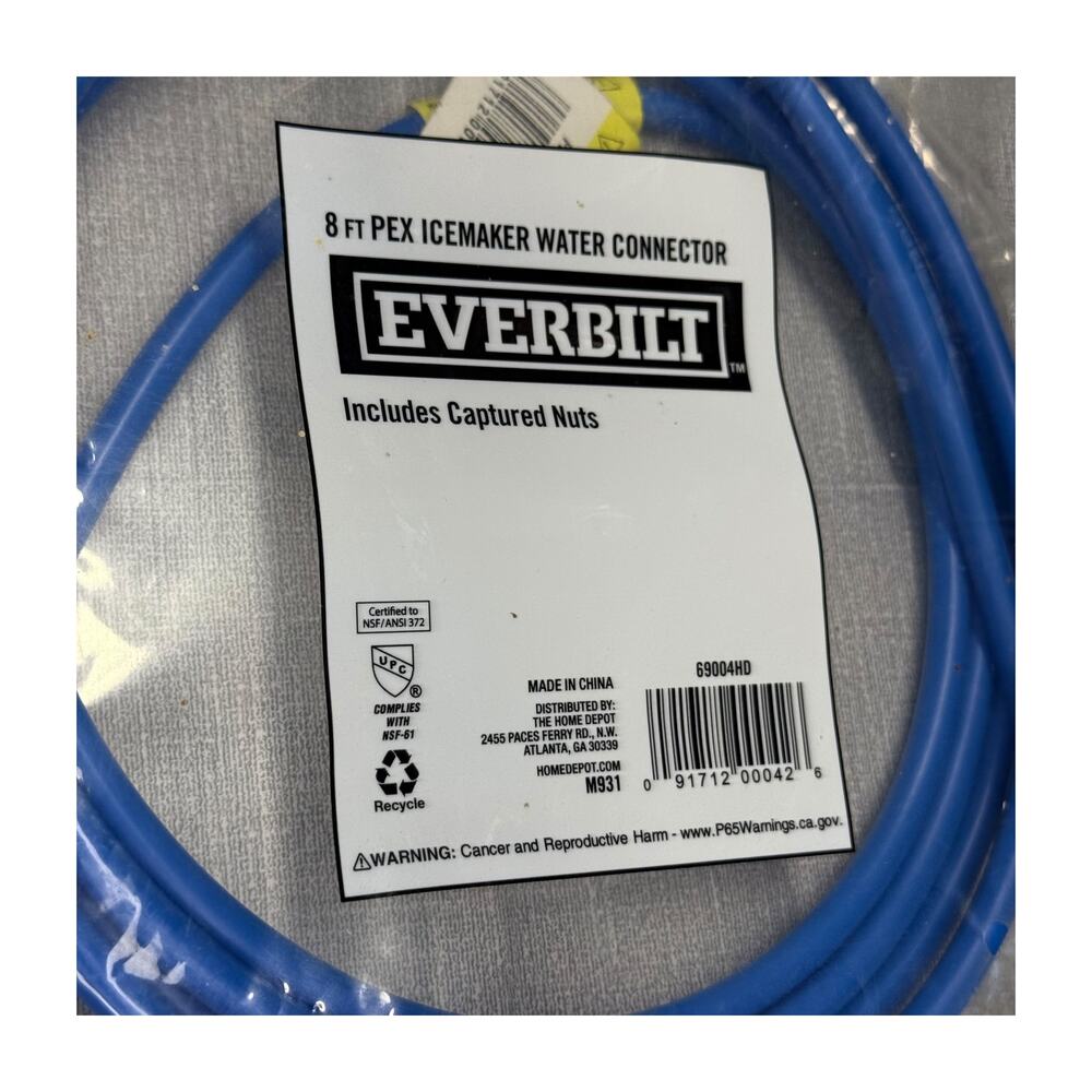 Everbilt 8 Ft PEX Icemaker Water Connector 69004HD Brass Nuts Sealed - Picture 2 of 7